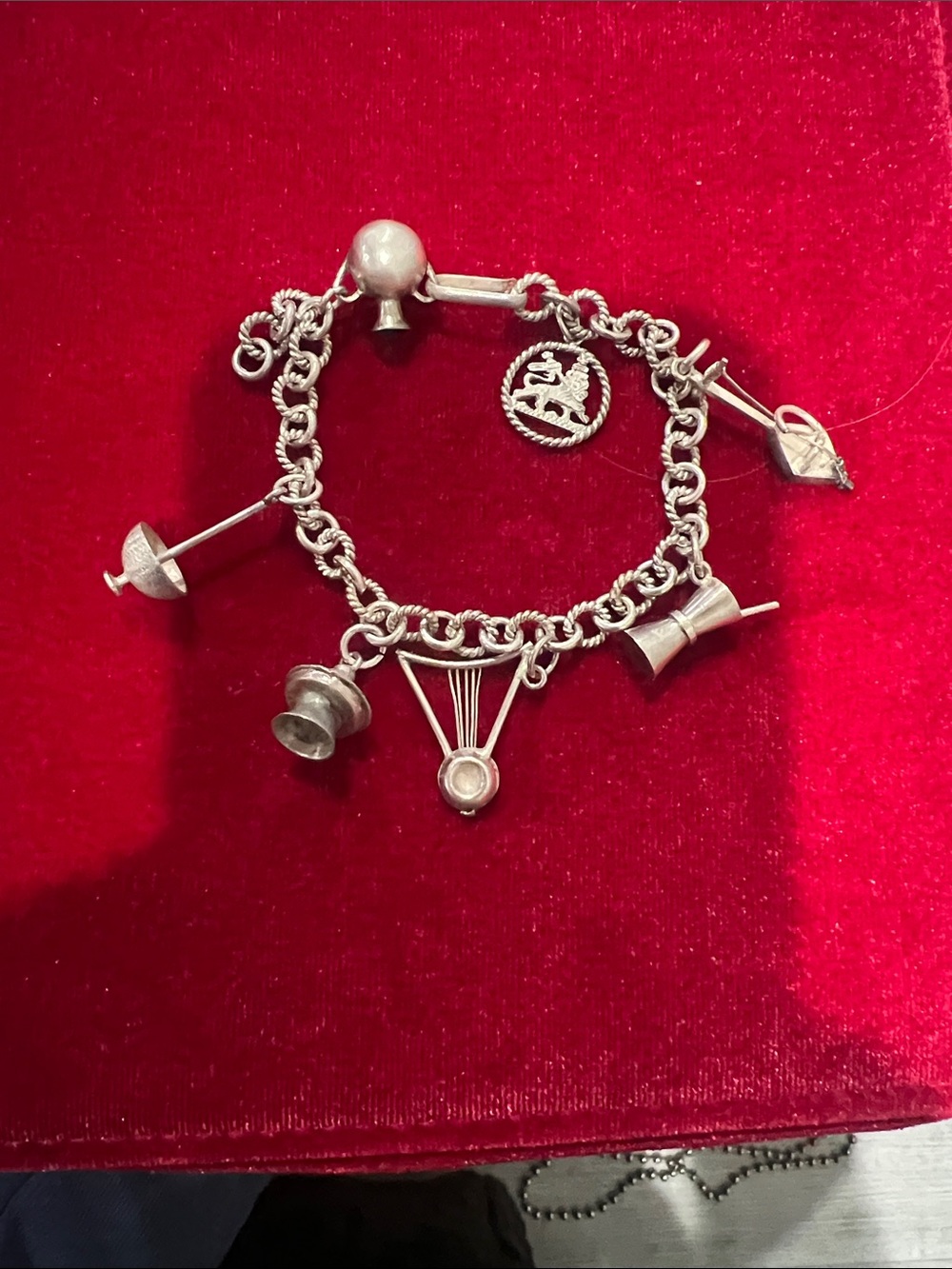 F#121-Silver Charm Bracelet with Assorted Vintage Charms - Silver
